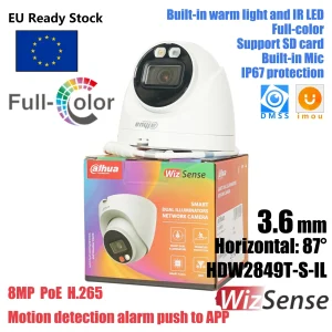Dahua 8MP Smart Dual Light Telecamera di rete WizSense con bulbo oculare a focale fissa HDW2849T-S-IL Luce calda incorporata e microfono LED IR