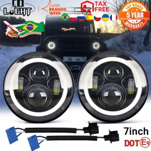 CO LIGHT 7 pollici fari a LED DRL Hi/Lo Beam 50W 30W Halo Ring ambra Angel Eye per Niva moto Lada Offroad 4×4 UAZ 12V 24V