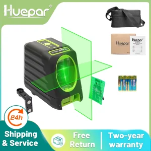 Huepar Laser verticali e orizzontali autolivellanti Livello laser a linea incrociata a raggio verde Laser a livello di 150 gradi 510nm per uso esterno
