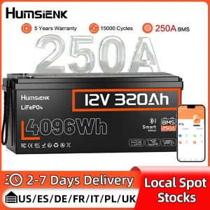 Batterie al litio LiFePO4 Humsienk 12V 314Ah con Bluetooth e BMS 200A ricaricabili per camper, golf cart, campeggio, pesca e barche