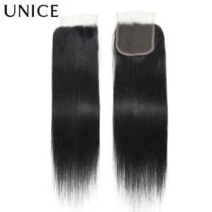 UNice Capelli Yaki Lisci 4×4 Pollici Chiusura Del Merletto Solo Colore Naturale 100% Capelli Umani Trasparente Chiusura Del Merletto Svizzero 150% Densità