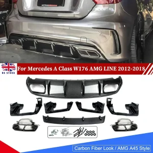 Labbro diffusore paraurti posteriore effetto carbonio per Mercedes-Benz W176 A200 A45 AMG 2013-18