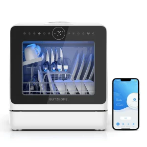 BLITZHOME BH-4-CDW Lavastoviglie compatta da appoggio intelligente Controllo APP 8 programmi 3D 360 °   Doppio spruzzo con serbatoio dell’acqua incorporato da 5 litri
