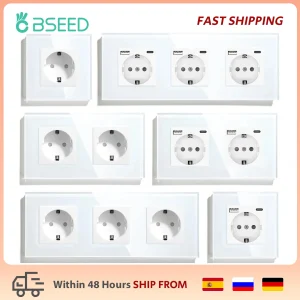 BSEED Presa di corrente singola standard UE Interruttore tattile Prese a muro USB Prese doppie Prese a muro triple Prese in vetro quadruplo