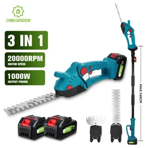 ONEGRREN 3 IN 1 Palo Telescopico Tagliasiepi Elettrico 20000RPM Arbusto Diserbo Potatura Tosaerba Attrezzi Da Giardino Per 21 18V Batteria