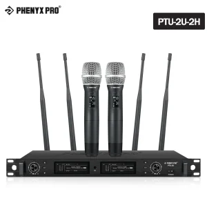 Sistema microfonico Wireless Phenyx Pro True Diversity Dual Cordless Microphone Set 2×1000 canali, 328ft per palcoscenico (PTU-2U)