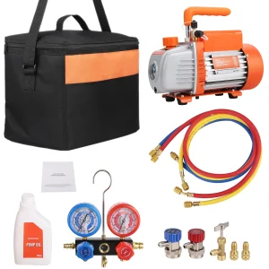 SucceBuy 3.5CFM 4CFM Pompa per vuoto ad aria condizionata HVAC a palette rotanti a stadio singolo e kit refrigerante A/C Set di manometri collettori Aria condizionata
