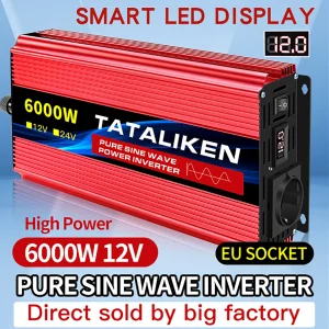 inverter di potenza a onda sinusoidale pura da 12 V a 220 V 50 HZ 2500 W 3500 W 4500 W 5000 W 6000 W convertitore di tensione da CC a CA alimentatore presa UE