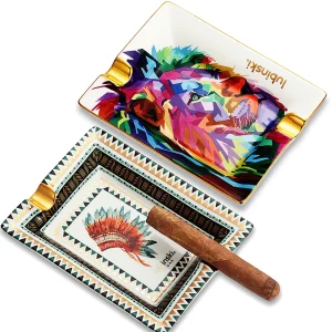 LUBINSKI Color Pattern posacenere per sigari strumento per fumatori di sigari in ceramica per la casa portasigari portatile a 2 tubi bel regalo