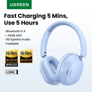 UGREEN Max5c Cuffie Bluetooth senza fili 43dB Hybrid Cancellazione attiva del rumore Auricolari audio spaziale LDAC 75H ad alta risoluzione
