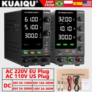 Alimentatore DC Variabile KUAIQU, Alimentatore da Banco DC Regolabile con Uscita, Commutazione Automatica CC/CV, Ventola di Raffreddamento Intelligente