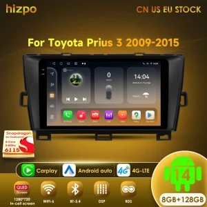 Hizpo QLED 8G + 128G Android 14 Per Toyota Prius 3 2009 – 2015 Autoradio Lettore Video Multimediale GPS Navi Stereo Carplay DSP AI BT