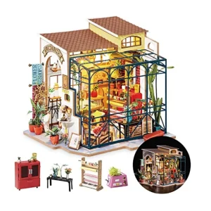Kit Casa delle Bambole Fai-da-Te Robotime, Mini Casa con Mobili e Accessori, Scala 1:24, Kit Artigianale Emily’s Flower Shop