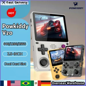 Powkiddy V20 Console di gioco portatili Schermo IPS da 3,5 pollici Doppio slot per schede Batteria da 5000 mAh Console per videogiochi retrò Regali di compleanno