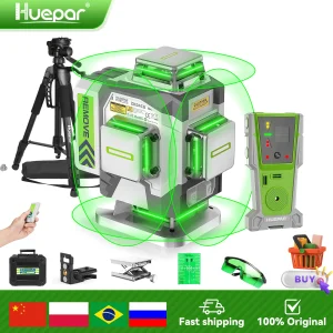 Huepar ZK04CG-L Livello laser a linee incrociate 4D ±2mm Strumento autolivellante con raggio verde a 16 linee ad alta precisione con batteria agli ioni di litio da 8000 mAh