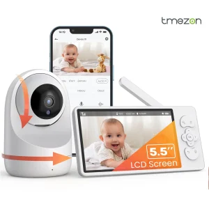 Telecamera IP PTZ 2K, baby monitor video Wifi da 5,5′, telecamera di sorveglianza di sicurezza da 3 MP con sensore di temperatura, zoom remoto/tracciamento automatico