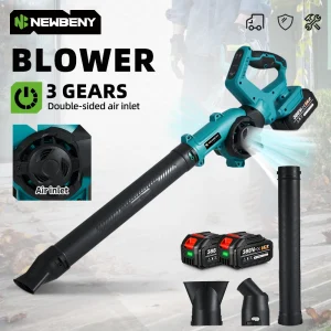 Ventilatore elettrico a batteria NEWBENY 270 °   Regolazione della rotazione Strumenti per la pulizia della neve della polvere dell’aspirapolvere delle foglie a 3 marce per il perno della batteria