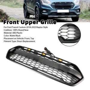 Artudatech Nero Opaco Paraurti Anteriore Griglia Misura Per Ford Transit Custom Trail 2018-2023 W/3LED Accessori Auto