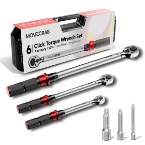 Set di Chiavi Dinamometriche Meccaniche Movecrab 6 Pezzi 5-220 con 3 Prolunghe per Riparazione di Biciclette, Moto, Auto e Attrezzi Industriali