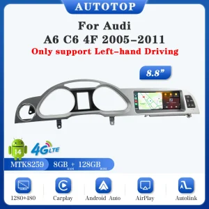 AUTOTOP 8G + 128G Android 13 lettore multimediale per Auto per Audi A6 C6 4F 2005-2012 MMI 2G 3G Carplay Android Auto GPS Navi 4G Wifi BT