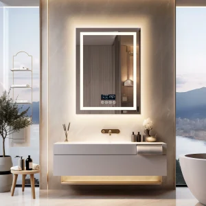 Specchio da bagno 24 x 32 LED con schermo Smart Display Bluetooth, pulsante a sfioramento Luce dimmerabile a 3 colori, antiappannamento, memoria