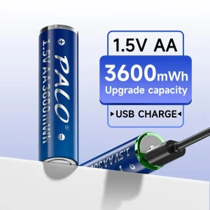 PALO Batteria al litio ricaricabile agli ioni di litio USB ad alta capacità da 1,5 V AA 3600 mWh per mouse wireless con telecomando + cavo USB