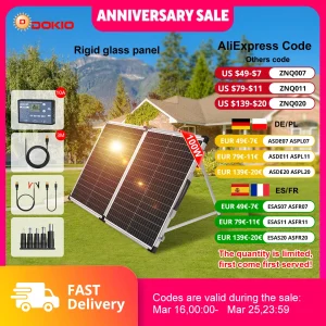 Pannello solare pieghevole monocristallino impermeabile DOKIO 100W/160W/200W 18V in vetro, tipo valigia, con kit controller 12V dalla Cina