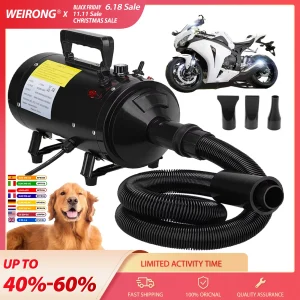 VickyHome Essiccatore elettrico per veicoli per motociclette, ventilatore portatile e blaster Asciugatrice per toelettatura di cani da compagnia – Asciutto e polvere