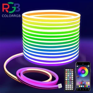 Luci a corda al neon, controllo luci a corda a LED flessibili con app/telecomando, luci a corda in modalità multiple, luci al neon a LED RGB per esterni IP65 Wa