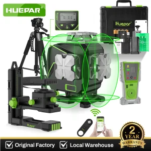 Huepar S04CG Livello laser a 16 linee, set di strumenti di livello laser a linee incrociate autolivellanti con rilevatore, treppiede, telecomando, schermo LCD