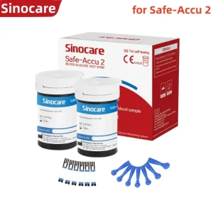 Strisce reattive per il test della glicemia Sinocare (solo per Safe-Accu 2) 50/100/200/300/400 pezzi per diabetici, compatibili con il misuratore Safe-Accu 2.