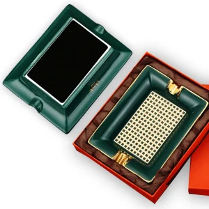 LUBINSKI Posacenere in ceramica per la casa 2 slot Portacenere per sigari Posacenere da viaggio di lusso per esterni con confezione regalo