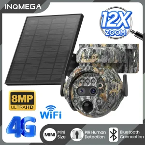 INQMEGA 8MP Telecamera ad energia solare 4K 4G / WIFI Telecamera solare Pannello solare Sicurezza PIR Telecamera di rilevamento umano in foresta