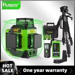 Huepar 12 Linee Livello laser 3D Verde Autolivellante 3×360 °   Linea trasversale Osram orizzontale e verticale con custodia rigida 2 batterie agli ioni di litio