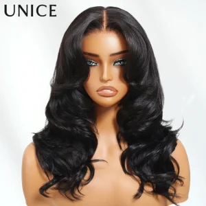 Parrucca UNice Body Wave con strati 7×5 Parrucca pre-tagliata in pizzo Pre-sbiancata Glueless Parrucca con cappuccio con coulisse per capelli umani Densità 180%