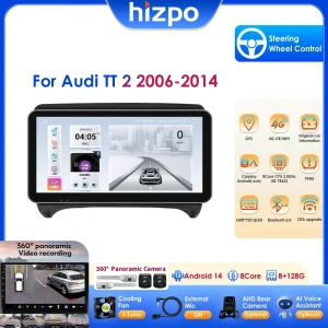 HIZPO Android 14 Autoradio Lettore Multimediale per AUDI TT MK2 8J 2006 2007 – 2014 Carplay Schermo Stereo GPS Navi Bluetooth RDS 4G