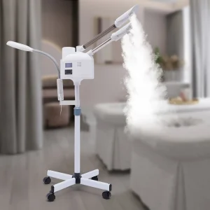 Professionale 3 in 1 Vapore facciale Estetista Vapore Pulizia profonda con ugello caldo e freddo Lampada d’ingrandimento a LED Salone di bellezza Spa