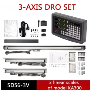 SINO 3 assi Dro Set completo SDS6-3V Lettura digitale Custodia in metallo con 3 pezzi KA-300 Scala lineare in vetro KA300 per tornio smerigliatrice
