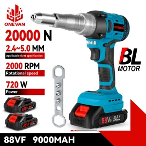 ONEVAN 720W 20000N Pistola per rivetti elettrica senza spazzole LED Cordless Rivet Nut Gun Rivettatura Utensile elettrico per Makita 18V Batteria Pin
