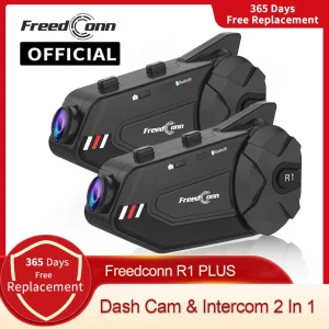 Freedconn R1Plus Bluetooth Interfono per moto Casco Auricolare Wifi APP Altoparlante Cuffia Interfono per moto Motore Dash Cam Dvr