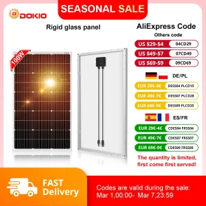 Pannello solare rigido DOKIO 18V 100W Cina Pannello solare impermeabile in silicio monocristallino 18V che carica 12V # DSP-100M Campeggio/Casa/RV