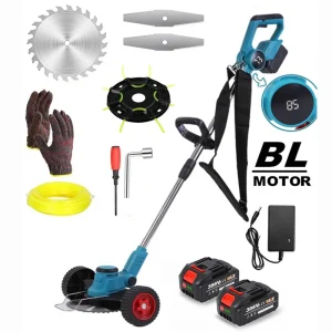 Nuovo Tagliaerba Elettrico Senza Fili con Motori Brushless, Ruote, Regolazione Lunghezza e Angolo, Attrezzo da Giardino Telescopico
