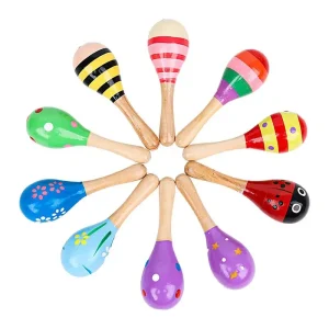Maracas Bomboniere 10PCS Party Maracas in legno Shakers Carino Shaker per uova per ragazzi e ragazze Strumenti musicali Giocattoli per mano-occhio