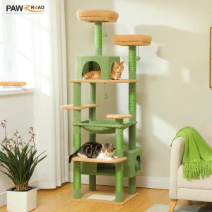 Torre per albero per gatti grande da 184 cm per gatti da interno con tiragraffi rivestiti in sisal Spaziosa amaca, posatoi imbottiti e condotti verdi