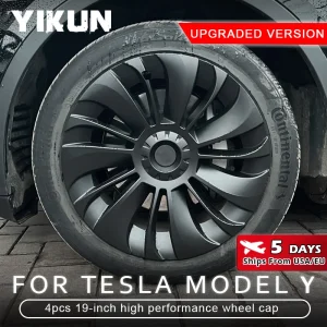 4PCS Coprimozzo Auto Copriruota di Ricambio 19 Pollici Prestazioni Coprimozzo Automobile Copertura Completa Accessori per Tesla Modello Y 2023 2024