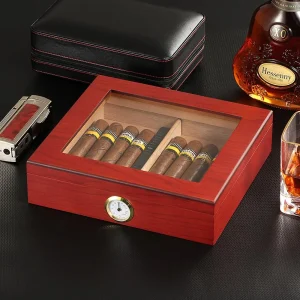 Humidor per sigari da viaggio in legno di cedro con umidificatore igrometro Humidor scatola per sigari custodia per umidificatori in vetro misura 20-30 sigari