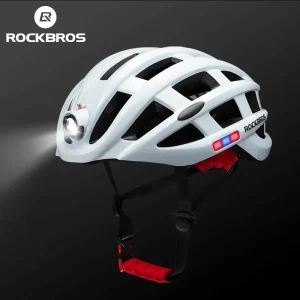 ROCKBROS Casco leggero da ciclismo Ricarica USB Casco con luce anteriore a LED elettrica Casco di sicurezza per ciclismo notturno Casco per scooter da bicicletta