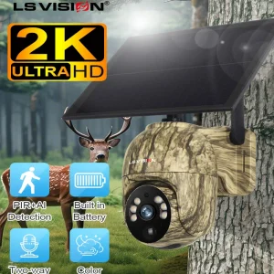 LS VISION 2K 4G Telecamere di sicurezza solari WIFI Wireless da esterno 360 °   Telecamera PTZ con batteria a colori mimetica per monitoraggio animale con visualizzazione live