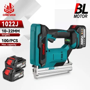 ONEVAN 2Gear Brushless Pistola Sparachiodi Elettrica 1022J U Chiodatrice Cordless Cucitrice Chiodatrice Wookworking Strumento Per Makita 18V Batteria Spille