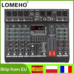 LOMEHO Console di missaggio a 6 canali mono 99 effetti digitali Bluetooth USB Mixer audio per PC con 48 V per Karaoke Church AM-GT6